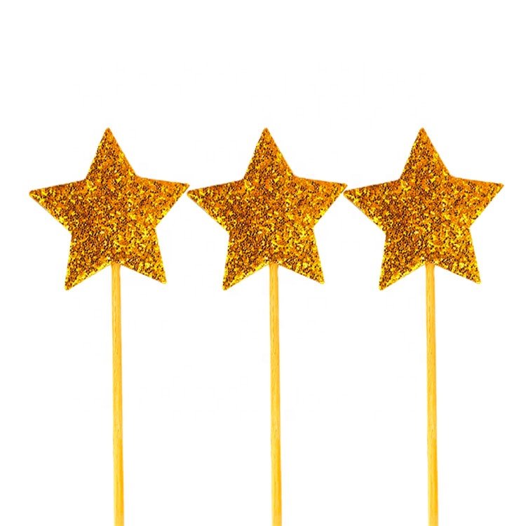 Kids Holiday Party Cake Decorations Supplies Gold Glitter Little Star Cupcake Toppers