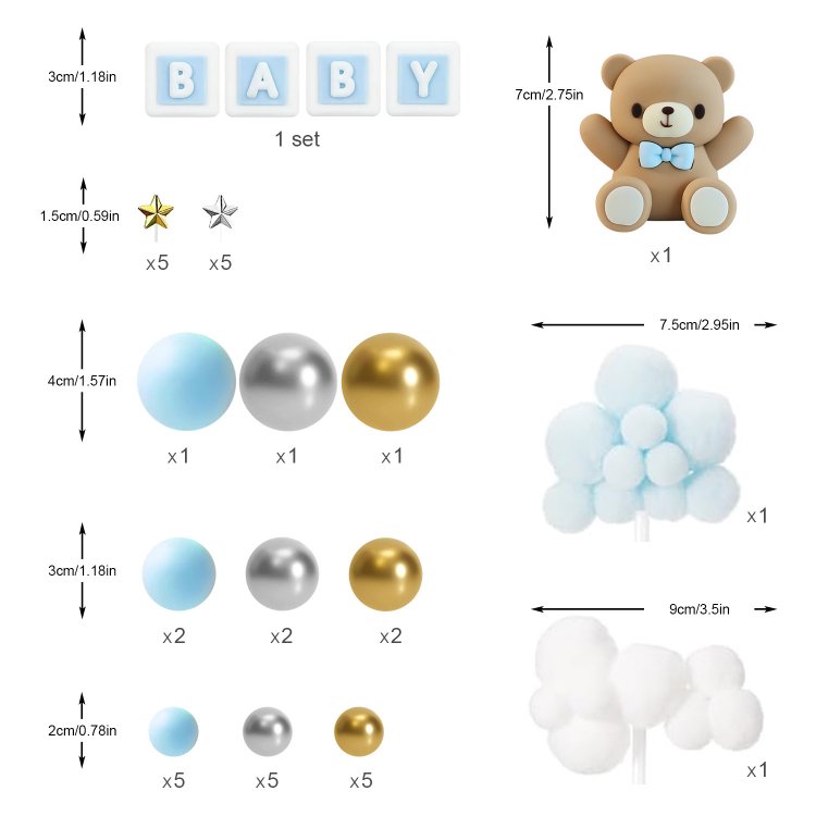 Teddy Bear Cake Decorations Mini Foam Balls Cake Toppers for Baby Shower Birthday Party Cake Decoration Supplies