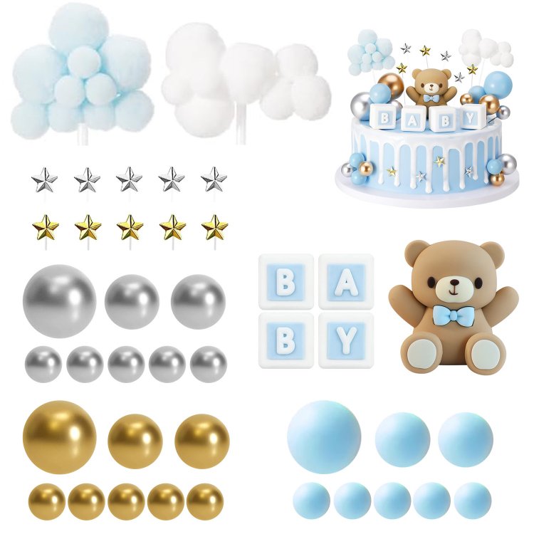 Teddy Bear Cake Decorations Mini Foam Balls Cake Toppers for Baby Shower Birthday Party Cake Decoration Supplies