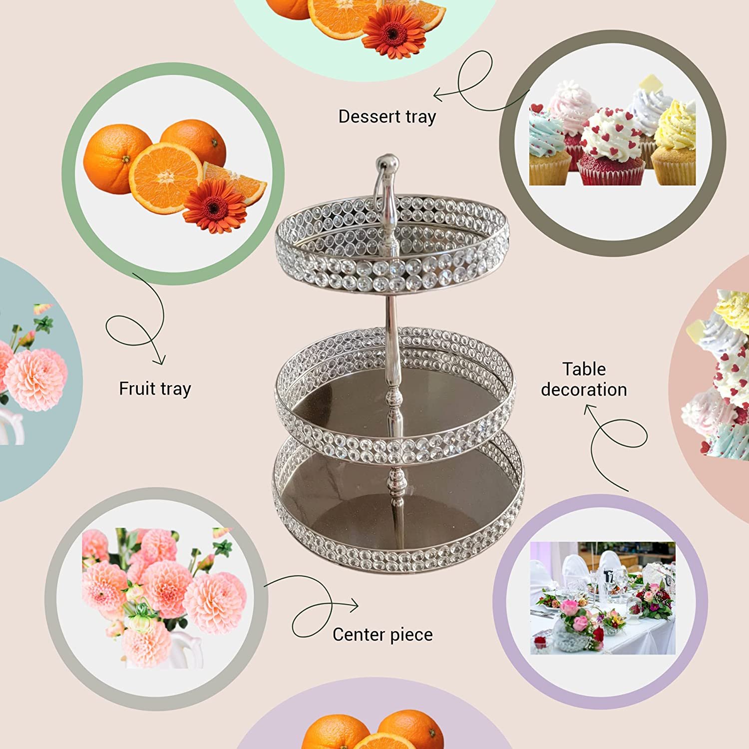 Fancy 3 Tier Cake Stand Dessert Display or Fruit Stand with Sparkling Clear Rhinestone Crystal for Weddings Birthdays parties