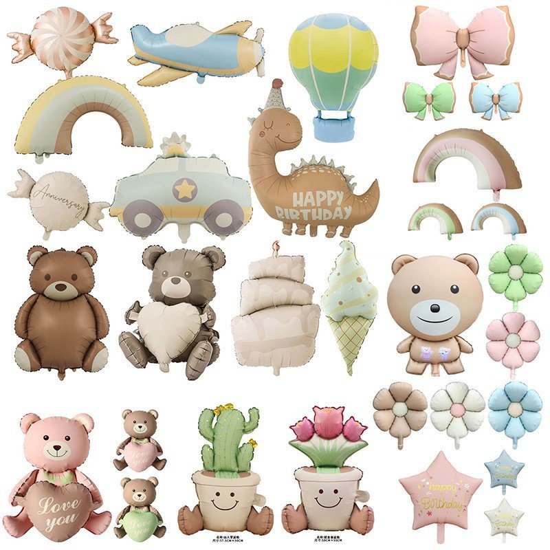 New Matte Bear Aircraft Water Drop Rainbow Bow Series Cartoon Aluminum Film Balloon