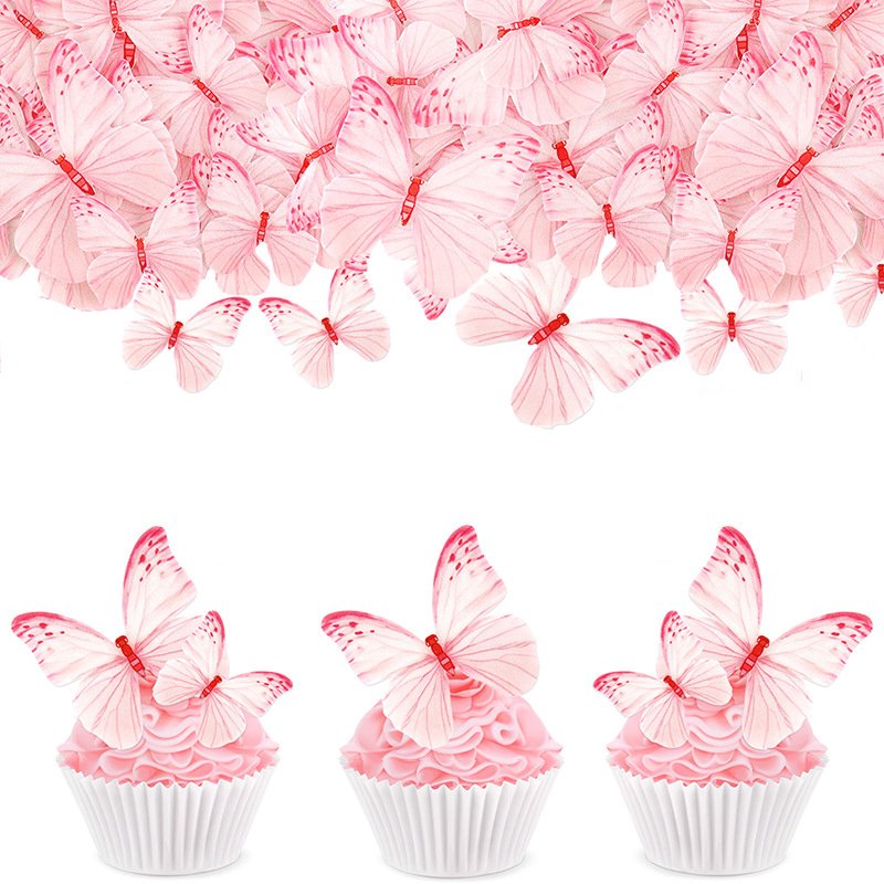 40 pcs Edible Butterflies Colorful Wafer Paper Topper For Party Wedding Anniversary Birthday Cakes Cupcake Decoration