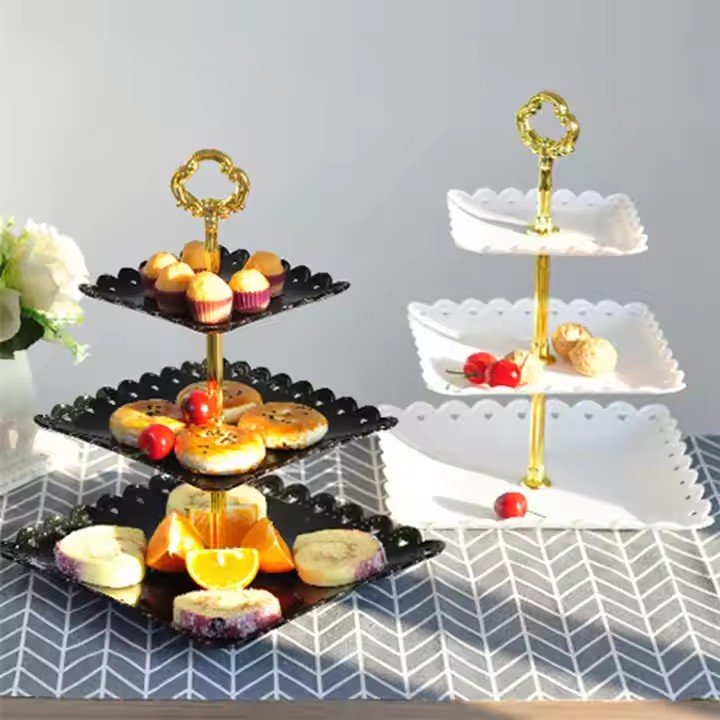 3pcs/set European Style Three Layer Fruit Cake Tray Fancy Dessert Rack for Wedding Party Cake Candy Stand Plastic Dry Fruit Pan