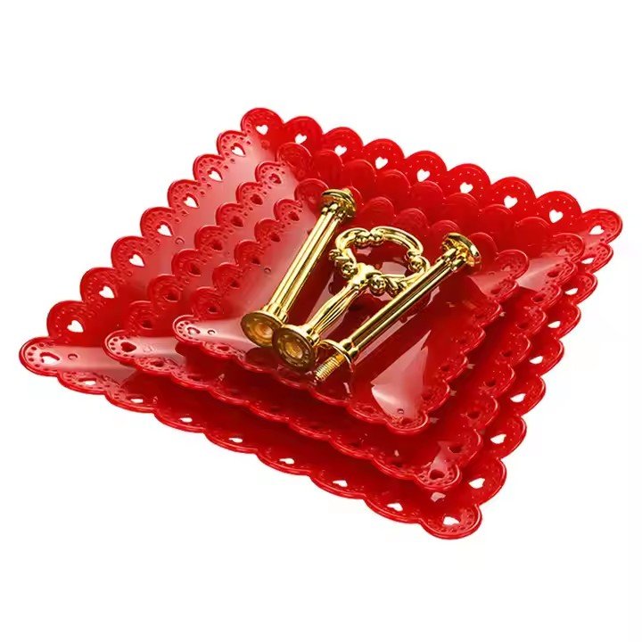 3pcs/set European Style Three Layer Fruit Cake Tray Fancy Dessert Rack for Wedding Party Cake Candy Stand Plastic Dry Fruit Pan