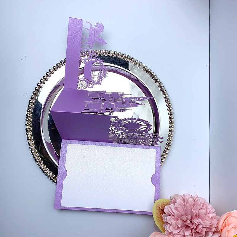 Ychon white wedding party invitation cards greeting letters with gold stamping ferris wheel carriage patterns hollow cards