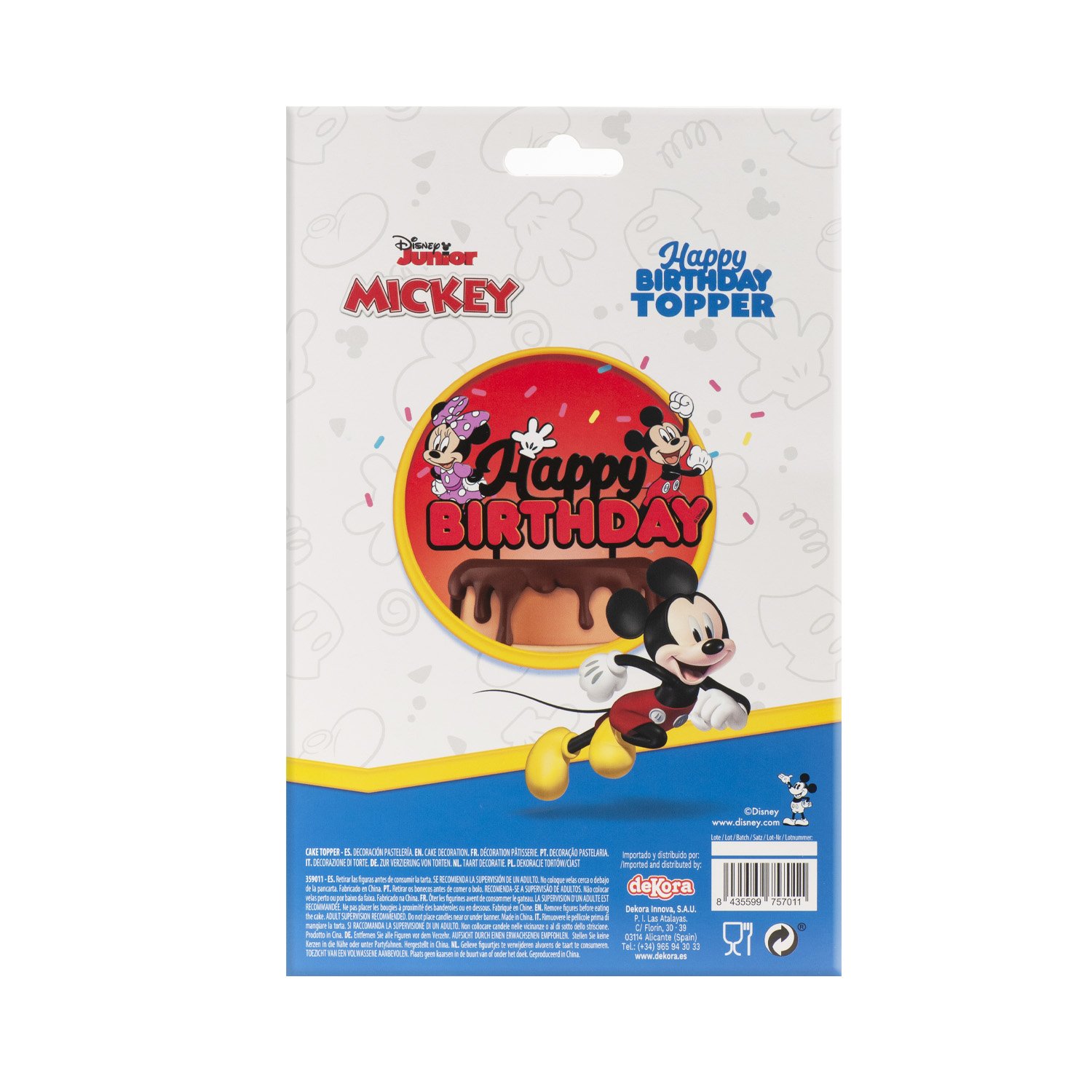Dekora Brand Cake Decorating Supplies Box For Mickey & Minnie Paper Happy Birthday Cake Toppers Size 17.5X15Cm Idea For Parties