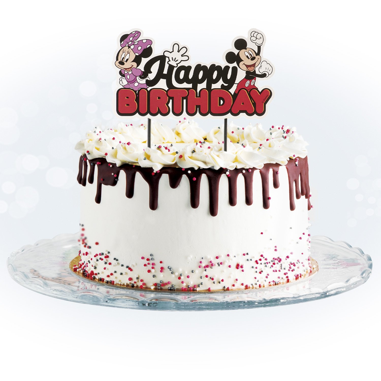 Dekora Brand Cake Decorating Supplies Box For Mickey & Minnie Paper Happy Birthday Cake Toppers Size 17.5X15Cm Idea For Parties