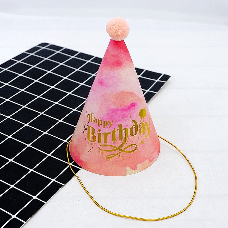 Children Adults Happy Birthday Party Supplies Paper Rainbow Hat With Pompom Hat For Birthday Baby Shower Party Decorations