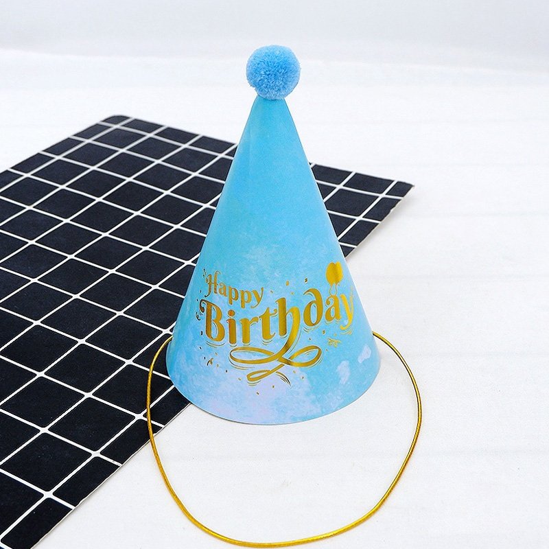 Children Adults Happy Birthday Party Supplies Paper Rainbow Hat With Pompom Hat For Birthday Baby Shower Party Decorations