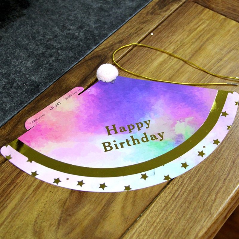 Children Adults Happy Birthday Party Supplies Paper Rainbow Hat With Pompom Hat For Birthday Baby Shower Party Decorations