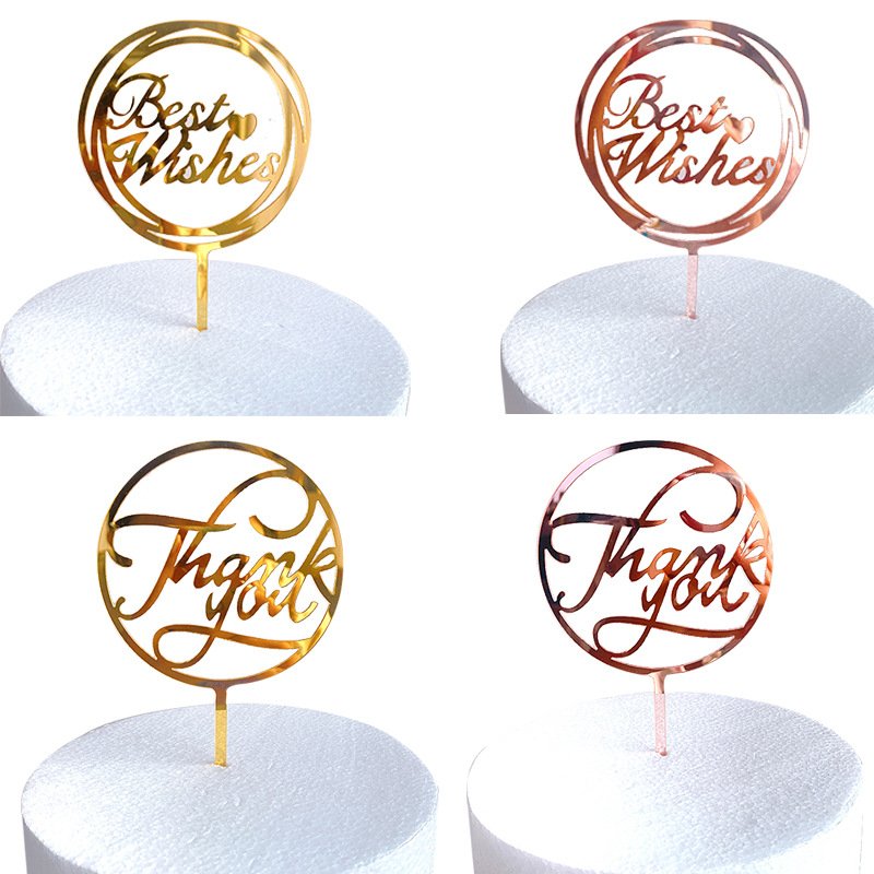 Acrylic Thank you Cake Toppers Gold Rose gold Best Wishes Cake Decorating Supplies for Birthday Party Cake Decorations Wholesale