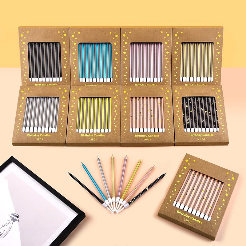 Wholesale colorful gold silver Straight Pencils cake decorating supplies electroplated pearlescent exquisite birthday candles