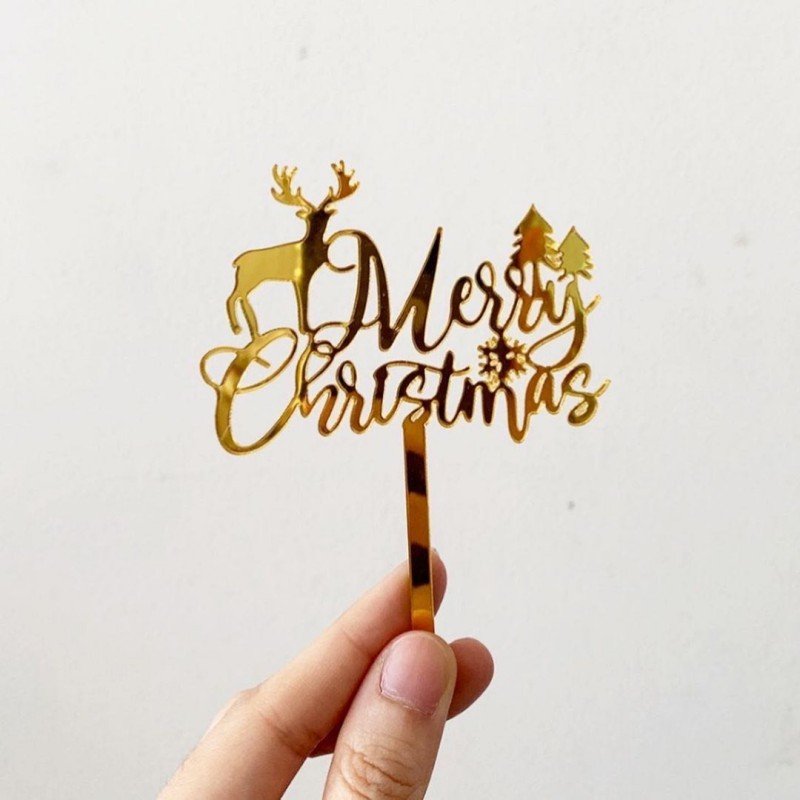 Mirror Gold Red Green Merry Christmas Engraved Cake Topper DIY Christmas Party Cake Supplies Party Cake Decor Gorgeous Xmas