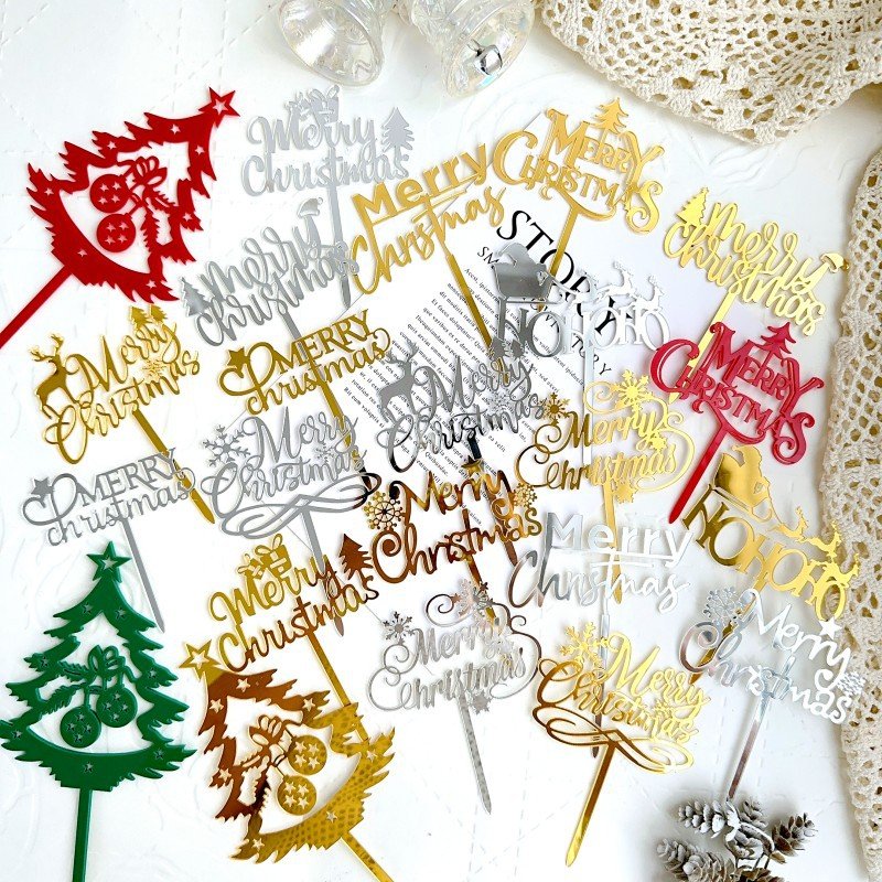Mirror Gold Red Green Merry Christmas Engraved Cake Topper DIY Christmas Party Cake Supplies Party Cake Decor Gorgeous Xmas