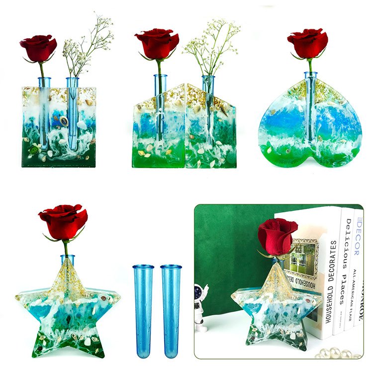 YS Square Heart Star Hydroponic Cylinder Plant Flower Pot Test Tube Vase Silicone Mold Decoration Casting Candle Plaster Tools