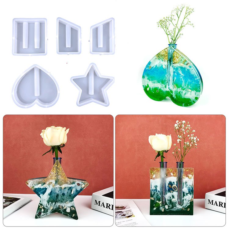 YS Square Heart Star Hydroponic Cylinder Plant Flower Pot Test Tube Vase Silicone Mold Decoration Casting Candle Plaster Tools