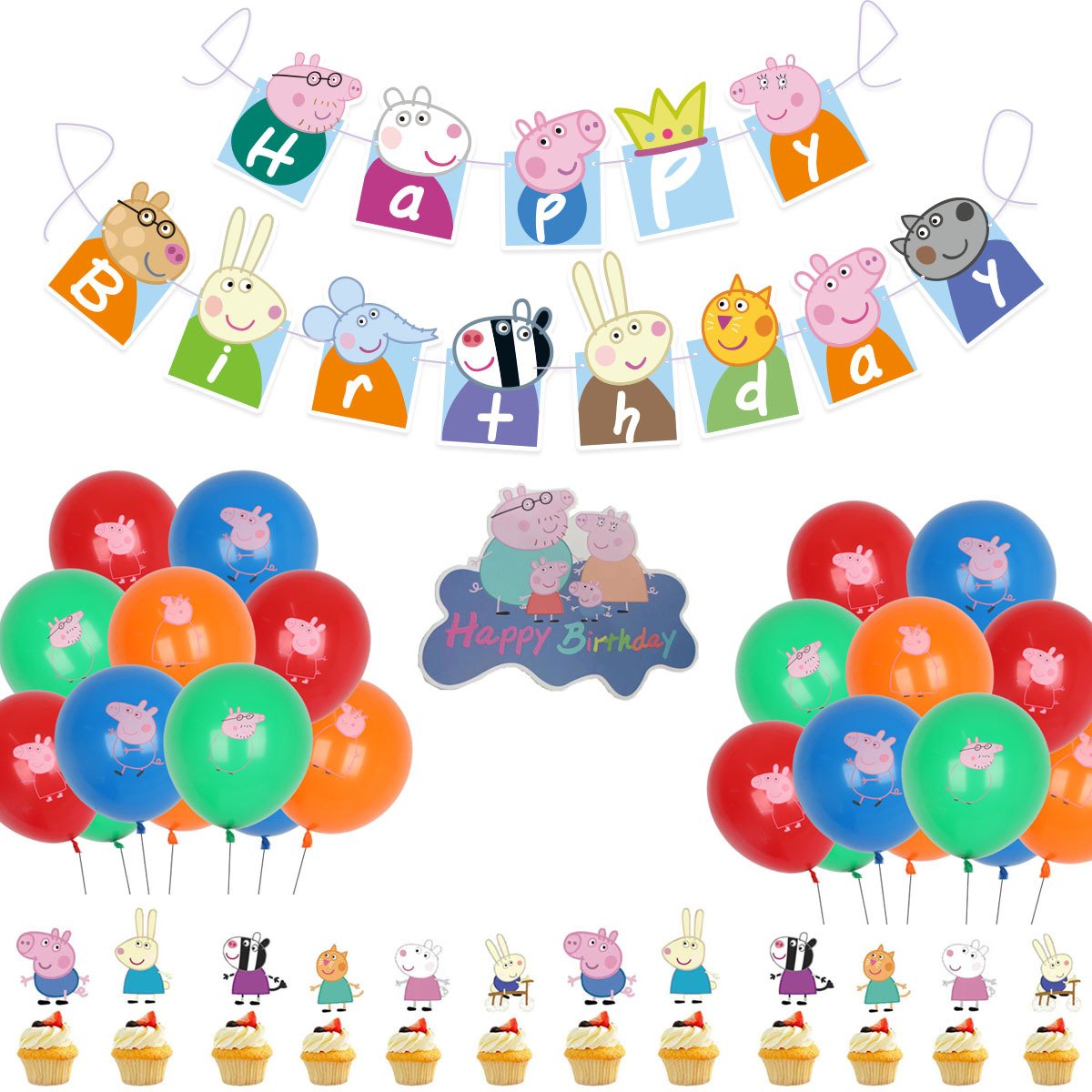 Pink Pig birthday decoration set theme party cartoon cake toppers balloons party decorations supplies cake topper paper