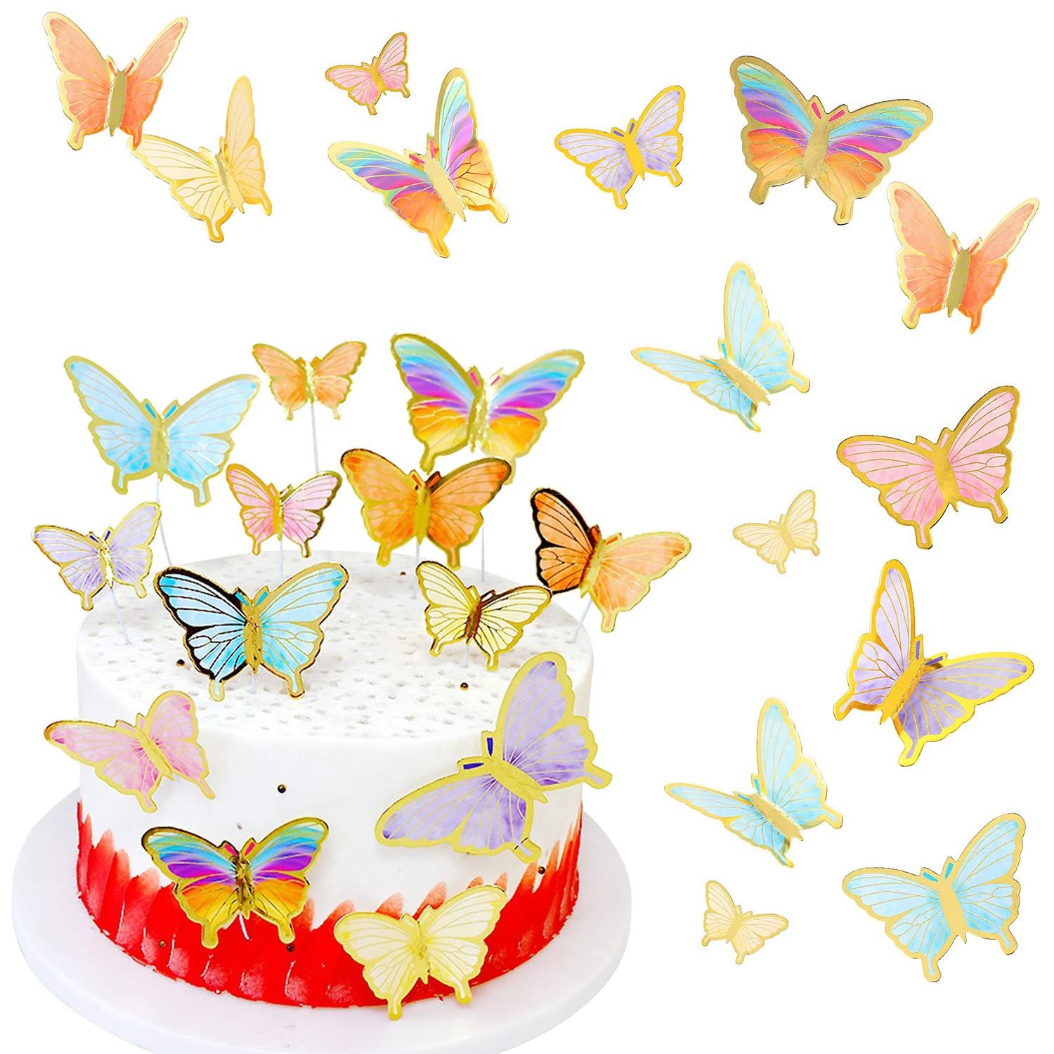 Lively 3D Butterfly Cupcake Topper Color Mixed Size Cake Food Decorations Baby Shower Girl's Birthday Butterfly Party Supplies
