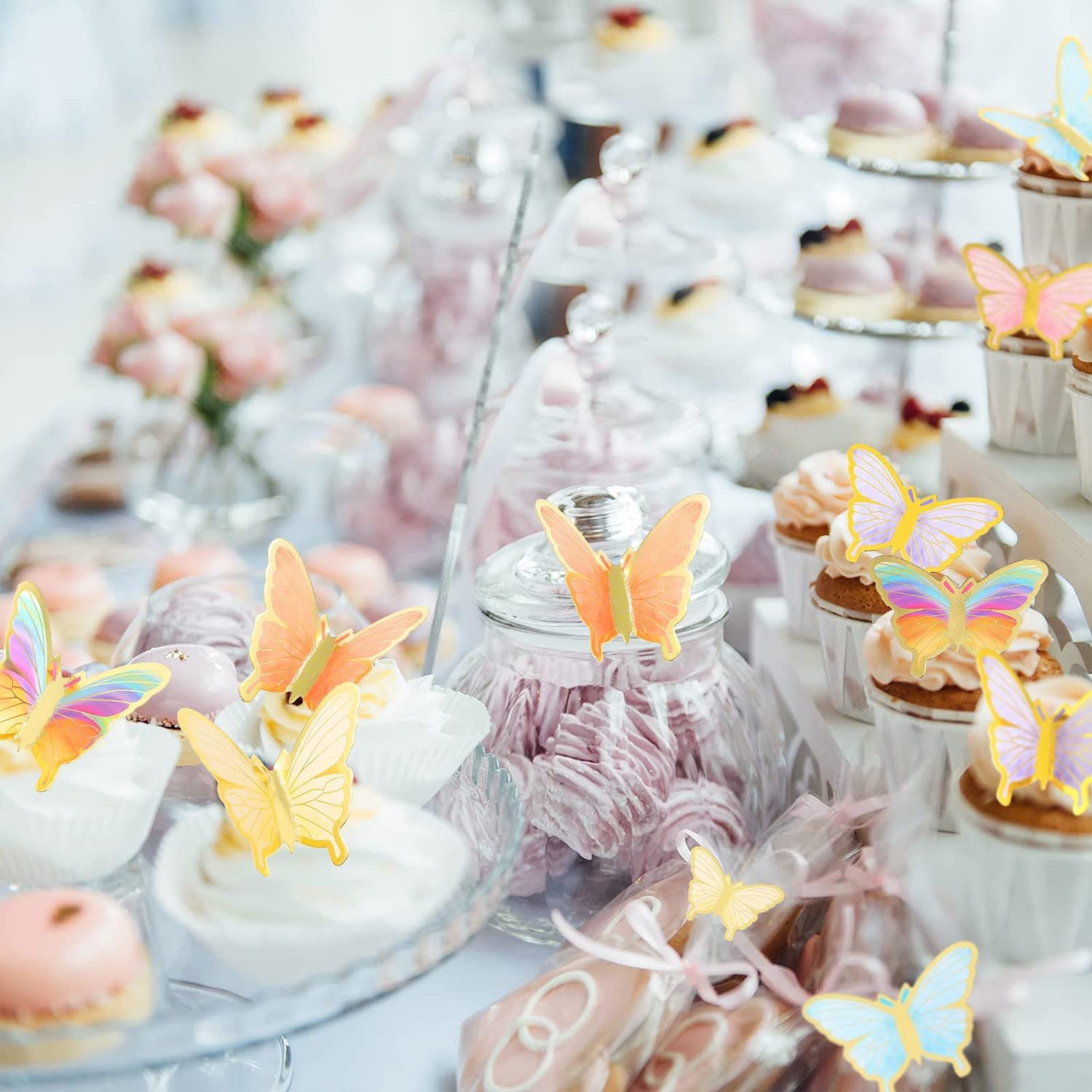 Lively 3D Butterfly Cupcake Topper Color Mixed Size Cake Food Decorations Baby Shower Girl's Birthday Butterfly Party Supplies