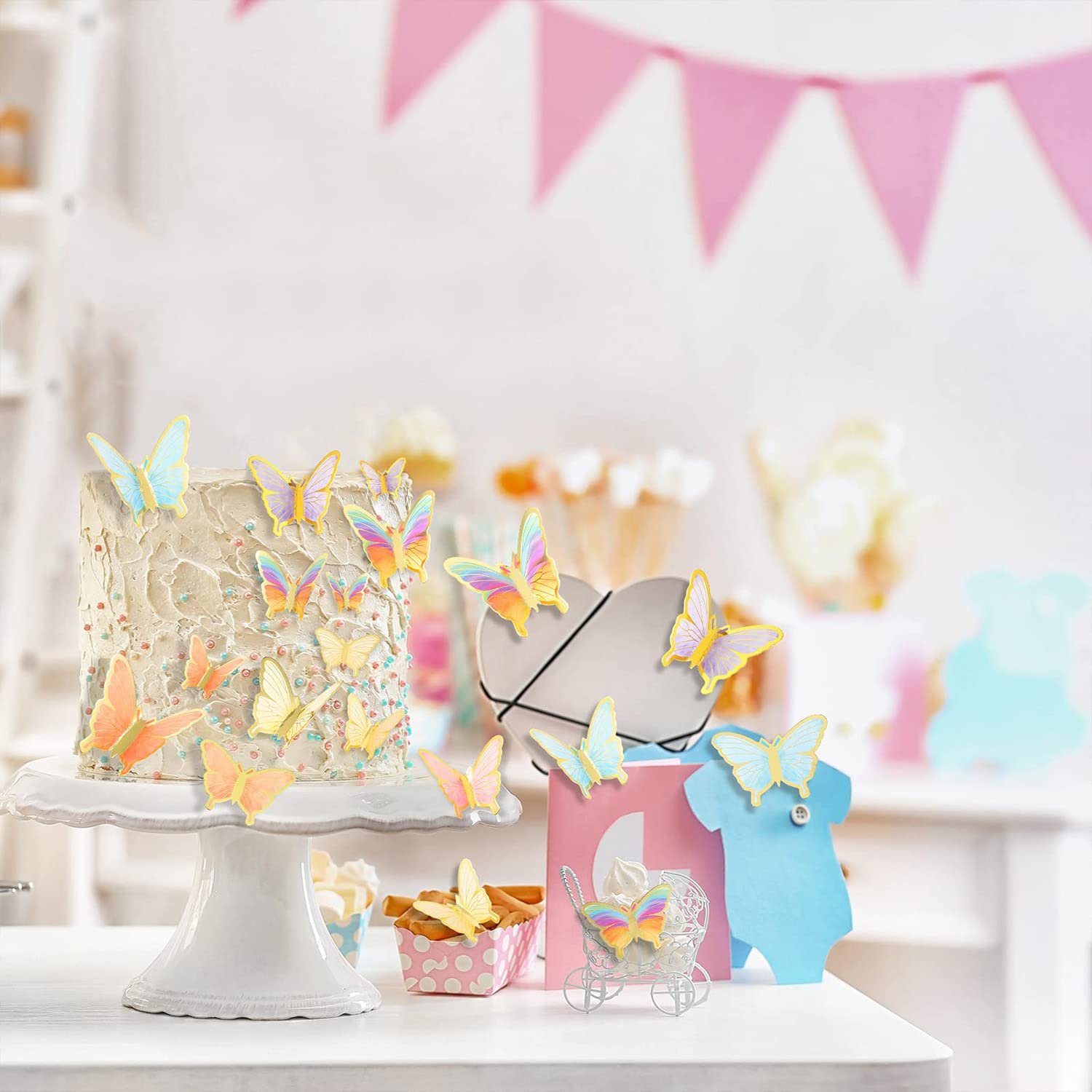 Lively 3D Butterfly Cupcake Topper Color Mixed Size Cake Food Decorations Baby Shower Girl's Birthday Butterfly Party Supplies