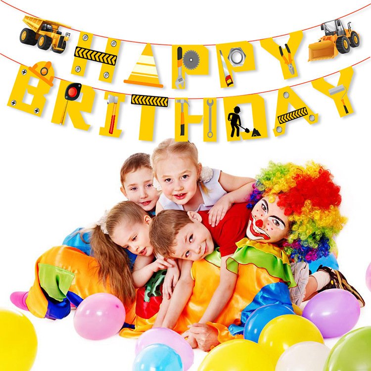 Nicro Construction Theme Baby Shower Party Supplies Tractor Banner Cake Topper Latex Balloon Kids Birthday Party Decoration