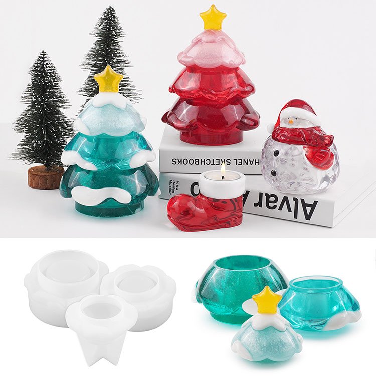 YS Christmas Tree Candlestick Silicone Molds 3 Pcs Resin Cup Making Festival Candle Holder Moulds Home Gypsum Jewelry Storage