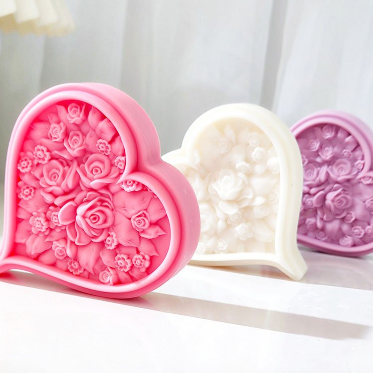 Valentine's Day Love Heart Rose Silicone Candle Mold Handmade Rose Ornament Casting Mould DIY Soap Aromatherapy Candle Making