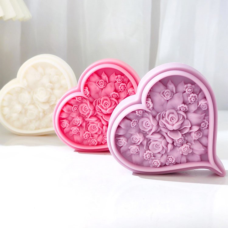 Valentine's Day Love Heart Rose Silicone Candle Mold Handmade Rose Ornament Casting Mould DIY Soap Aromatherapy Candle Making
