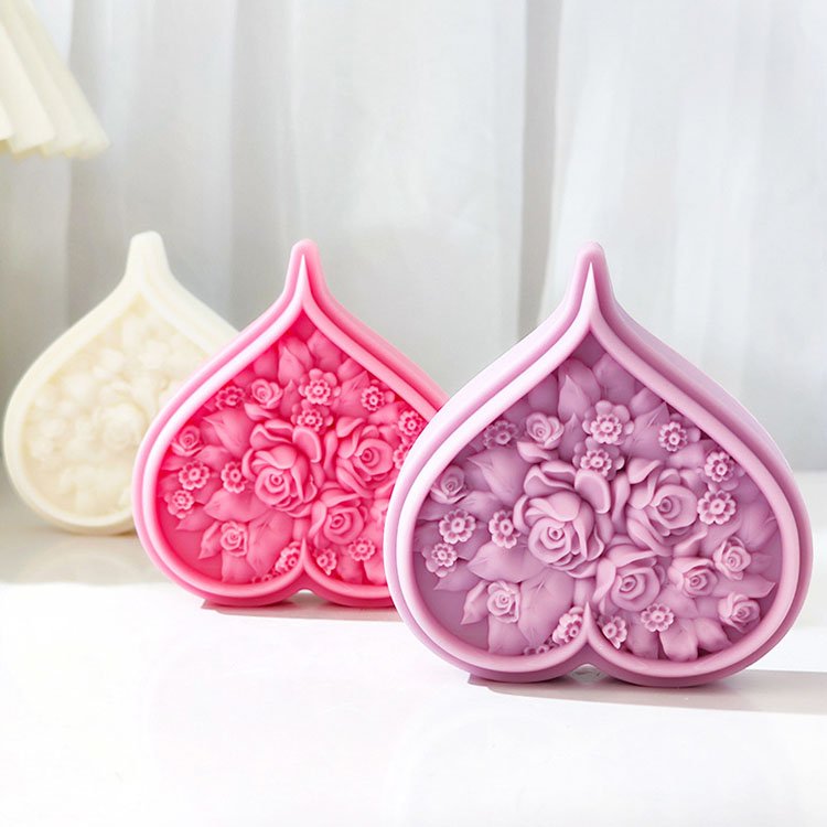 Valentine's Day Love Heart Rose Silicone Candle Mold Handmade Rose Ornament Casting Mould DIY Soap Aromatherapy Candle Making