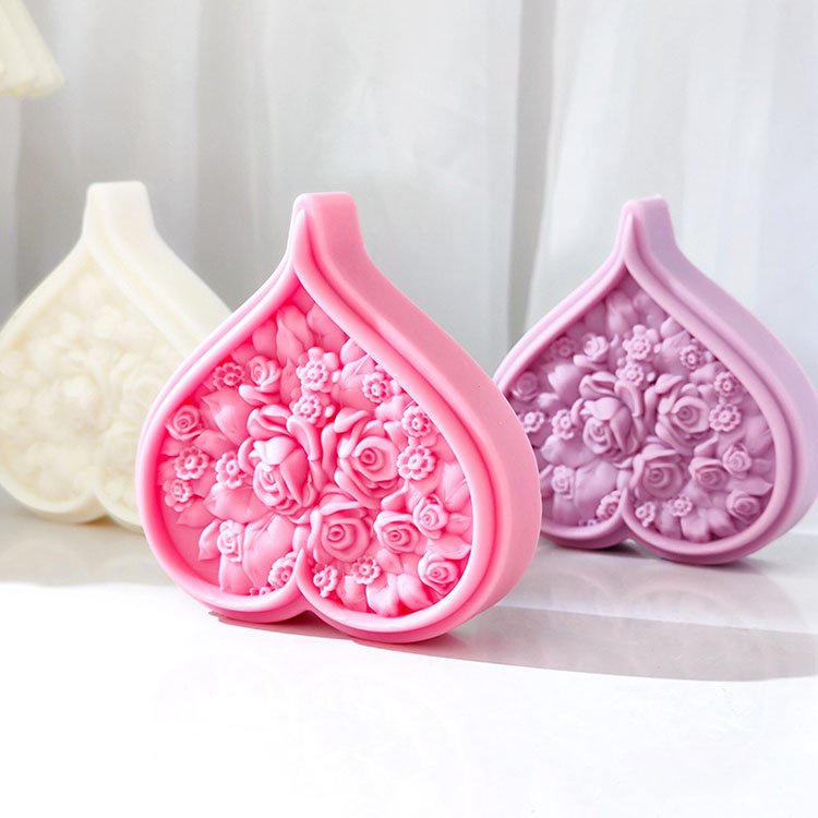 Valentine's Day Love Heart Rose Silicone Candle Mold Handmade Rose Ornament Casting Mould DIY Soap Aromatherapy Candle Making