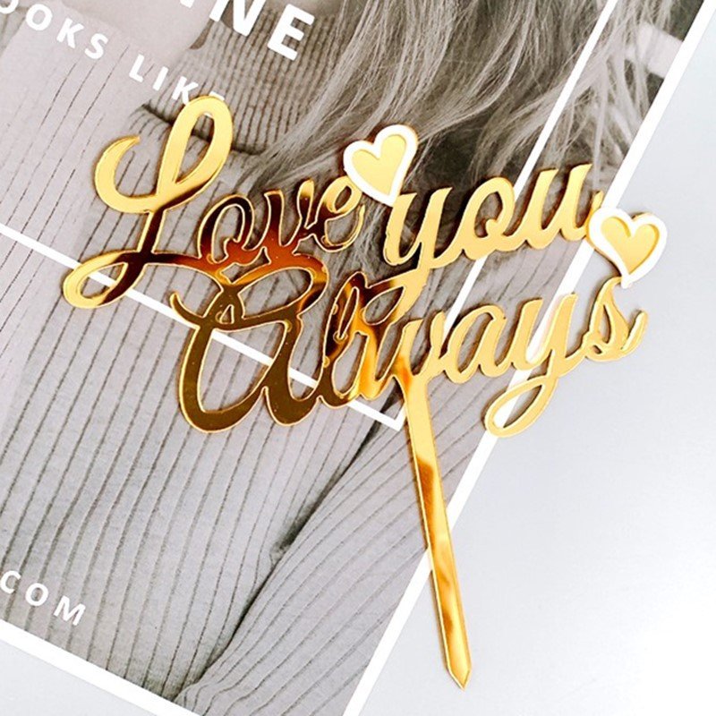love you always gold red acrylic cake decoration for wedding party supplies Valentine day love you always acrylic cake toppers
