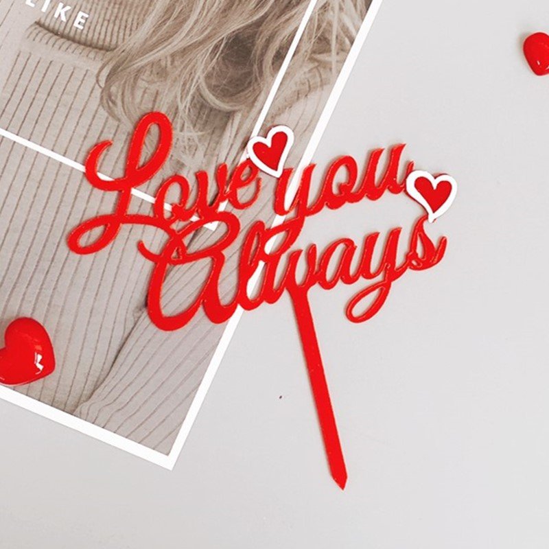 love you always gold red acrylic cake decoration for wedding party supplies Valentine day love you always acrylic cake toppers