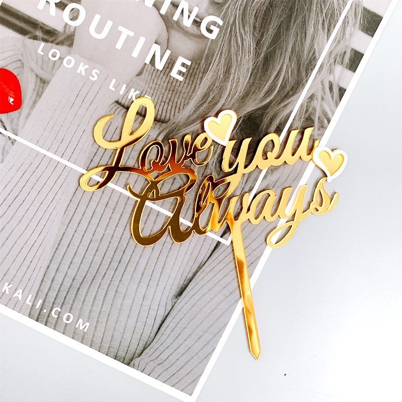 love you always gold red acrylic cake decoration for wedding party supplies Valentine day love you always acrylic cake toppers