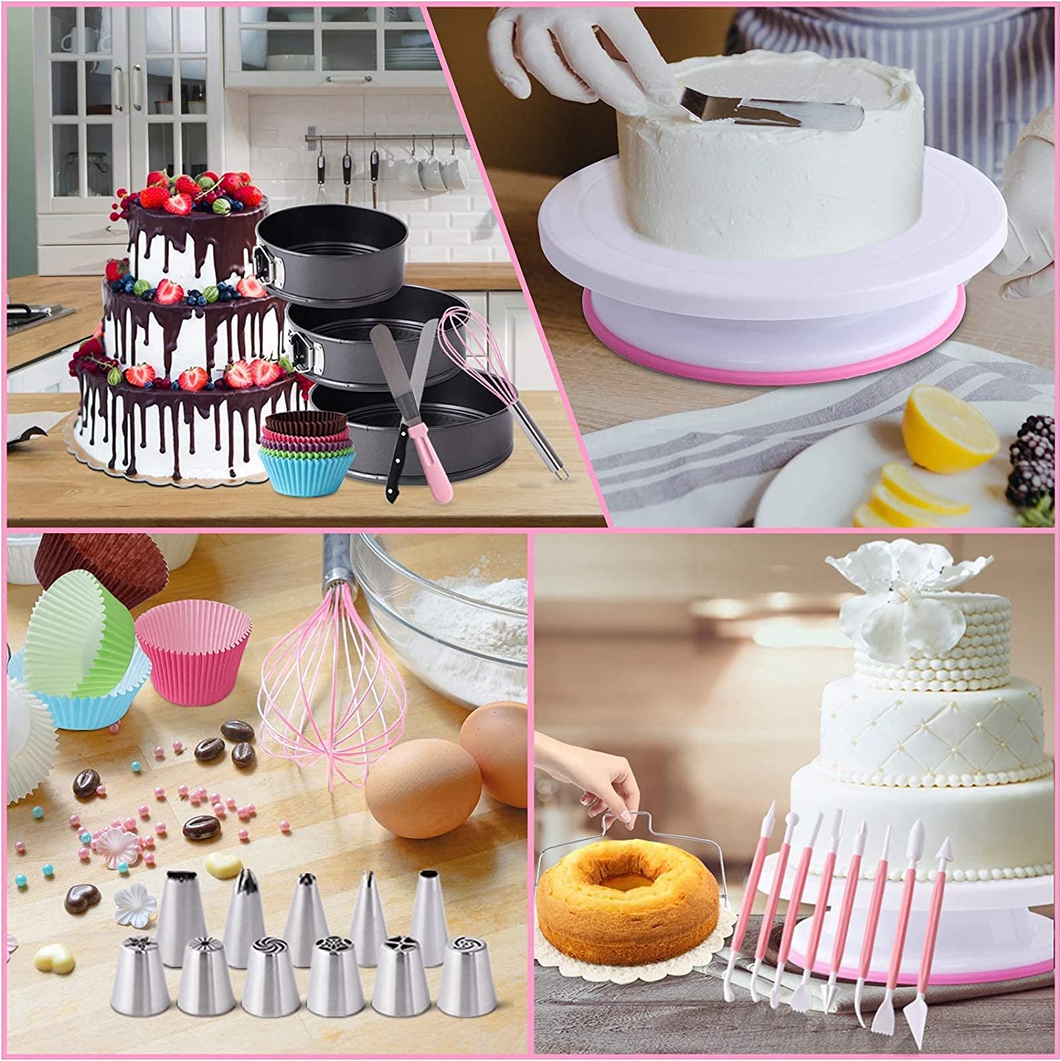 Cake Decorating Supplies Kit,464 Pcs with Non-Slip Cake Turntable and Springform Cake Pans,Baking Supplies for Beginners