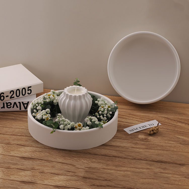 YS Large Round Candle Bowl Silicone Mold Plant Potted Gypsum Storage Box Casting Mould DIY Concrete Flower Pot Making Tool