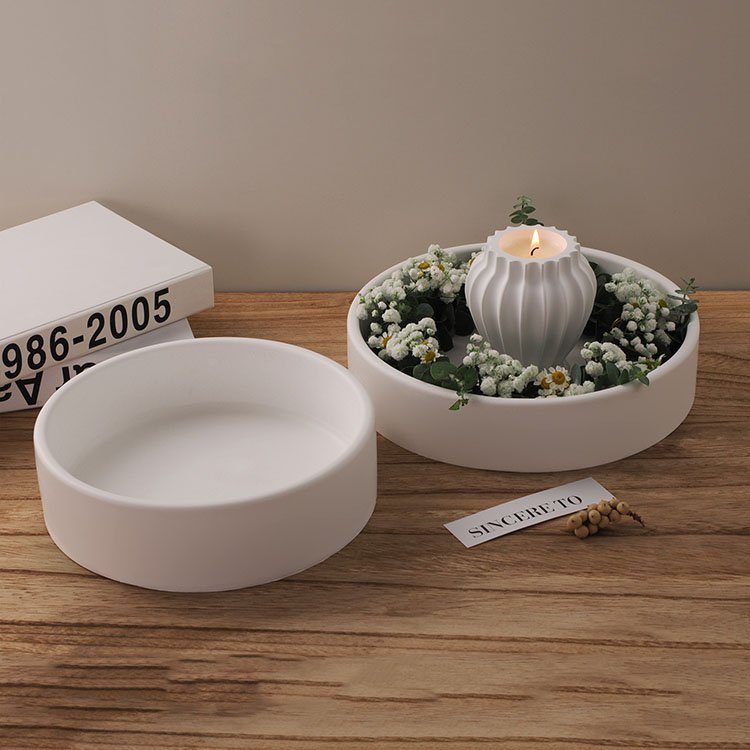 YS Large Round Candle Bowl Silicone Mold Plant Potted Gypsum Storage Box Casting Mould DIY Concrete Flower Pot Making Tool