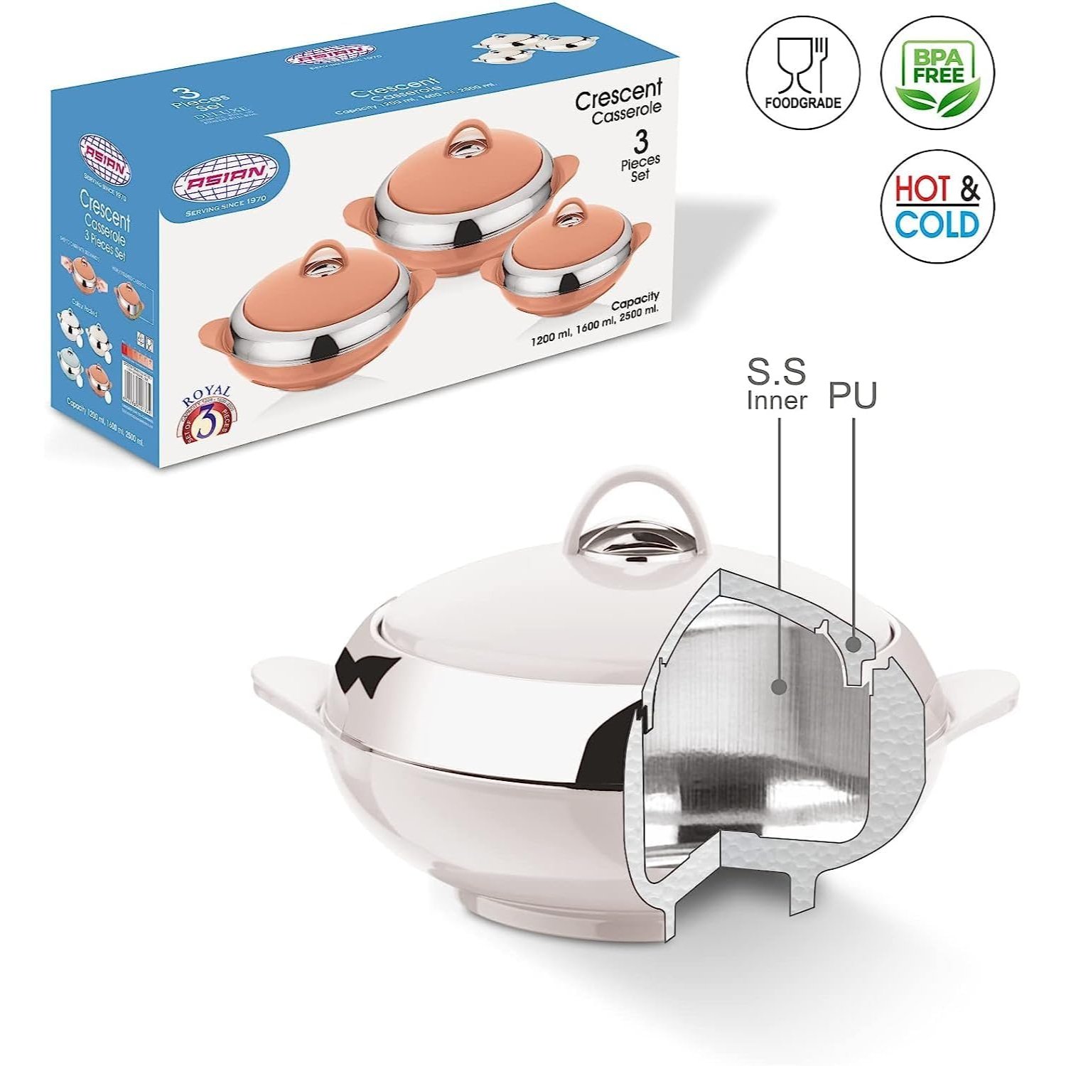 Round Designer Casseroles in Mirror Polished Stainless Steel Perfect for Tabletop Food Serving and Warming Casseroles