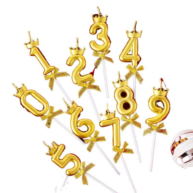Crown bow Digital Candle Champagne Gold Silver powder birthday cake 0-9 plugin dessert table dress up