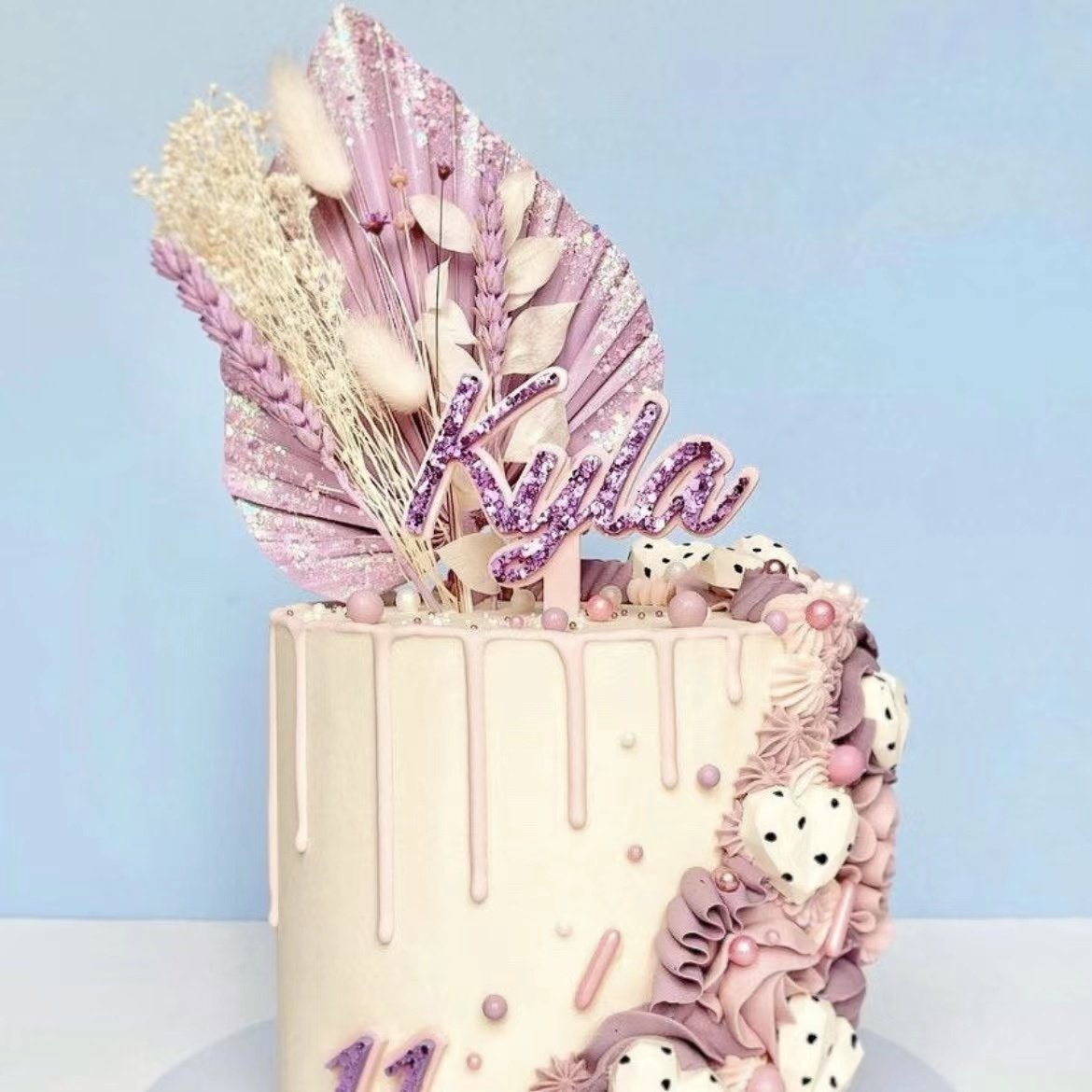 Wholesale Cake decorations supplies dried flower cake topper palm leaf bouquet cupcake topper happy birthday cake toppers