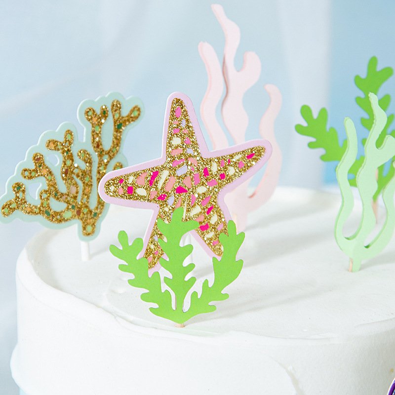 Hot Sale Under The Ocean Sea Theme Laser Cut Superstar Summer Mermaid Cake Topper Decoration