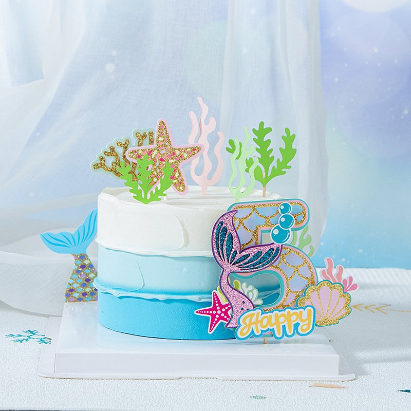 Hot Sale Under The Ocean Sea Theme Laser Cut Superstar Summer Mermaid Cake Topper Decoration
