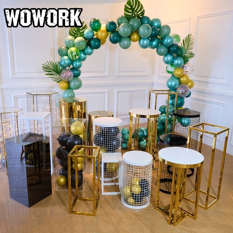 2024 WOWORK gold cylinder cake plinth table stands for birthday party prop decoration supplies