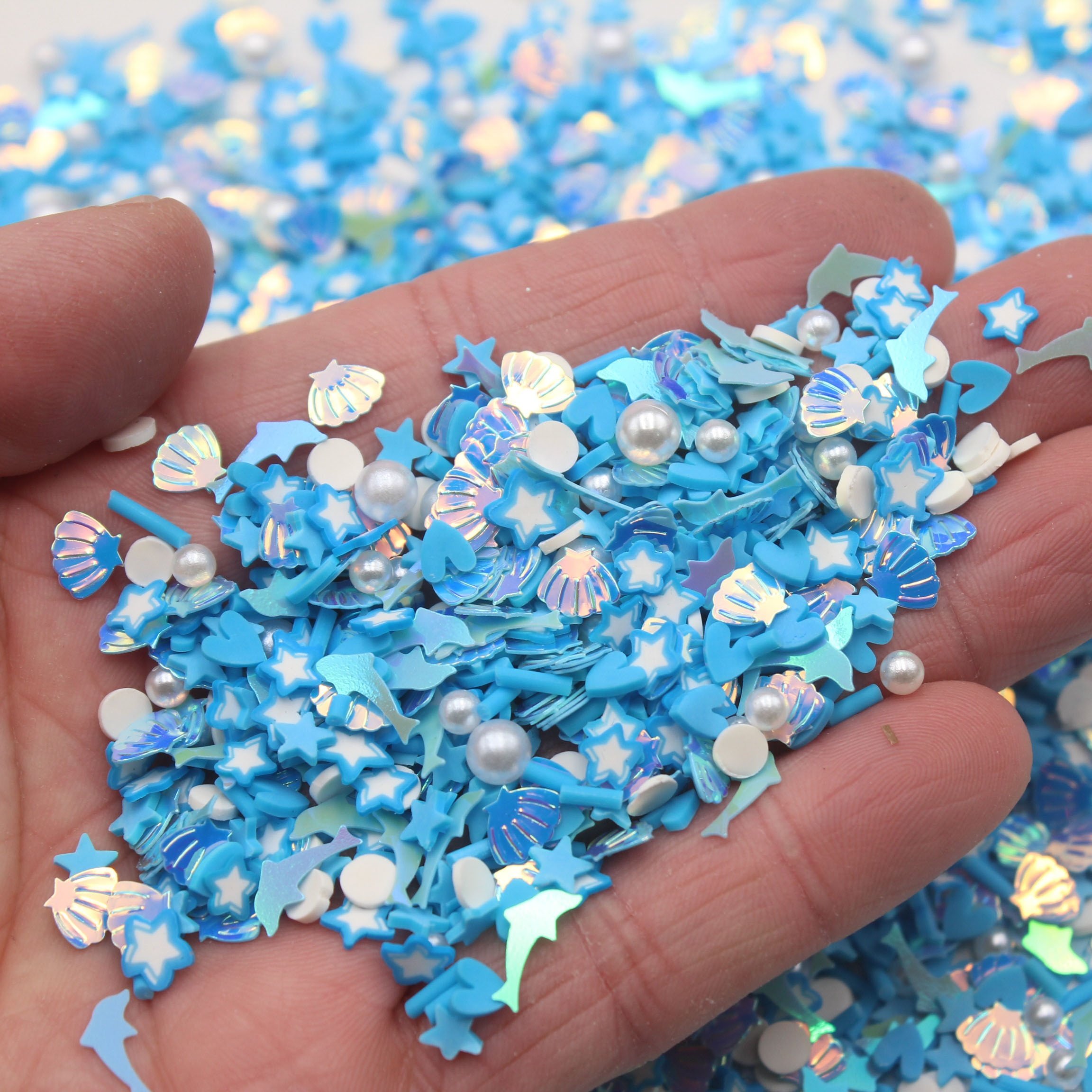 1KG/bag 5mm Heart Clay Slice Mixed Dolphin Shell Sequins Candy Sprinkles Faux Pearls Slime Supplies Filler