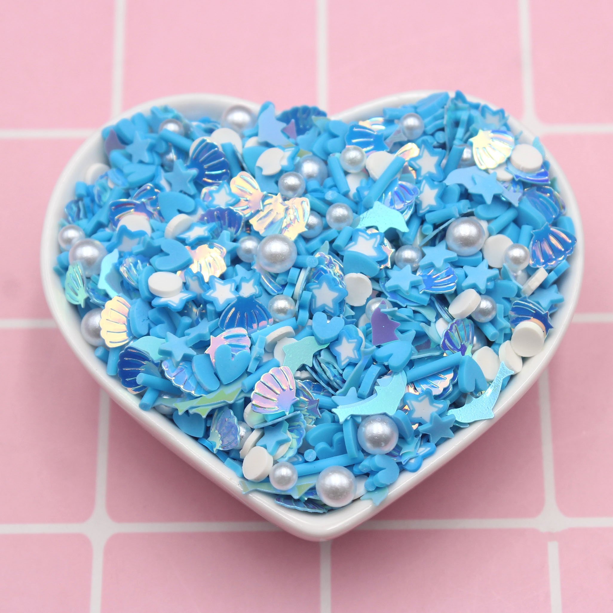 1KG/bag 5mm Heart Clay Slice Mixed Dolphin Shell Sequins Candy Sprinkles Faux Pearls Slime Supplies Filler
