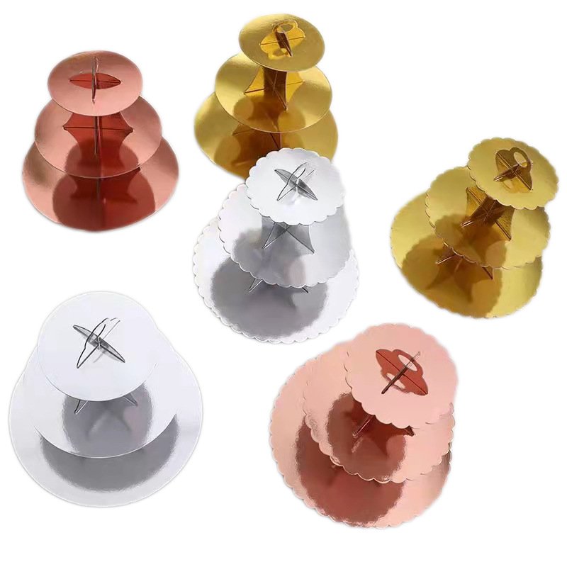 Wholesale Cardboard Cake Stand 3 Tier Paper Dessert Round Cupcake Holder Tower Disposable Pastry for Birthday Afternoon Tea