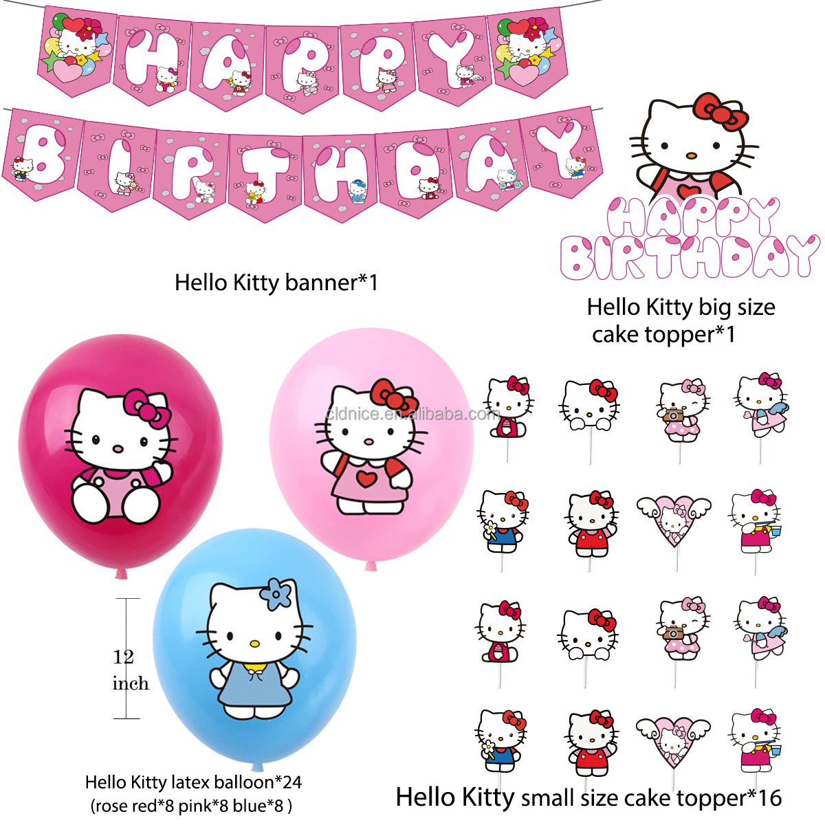 Nice Hello Kitty Girls Birthday Party Disposable Tableware Cake Topper Balloon Kids Favors Kt Balloon Party Decor Supplies