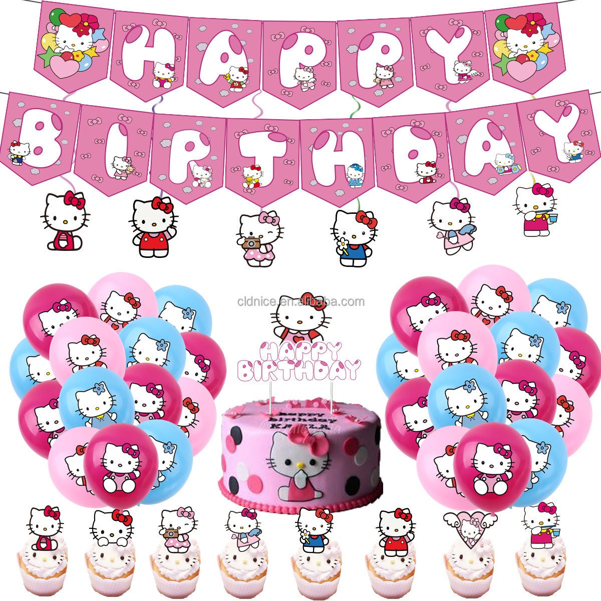 Nice Hello Kitty Girls Birthday Party Disposable Tableware Cake Topper Balloon Kids Favors Kt Balloon Party Decor Supplies