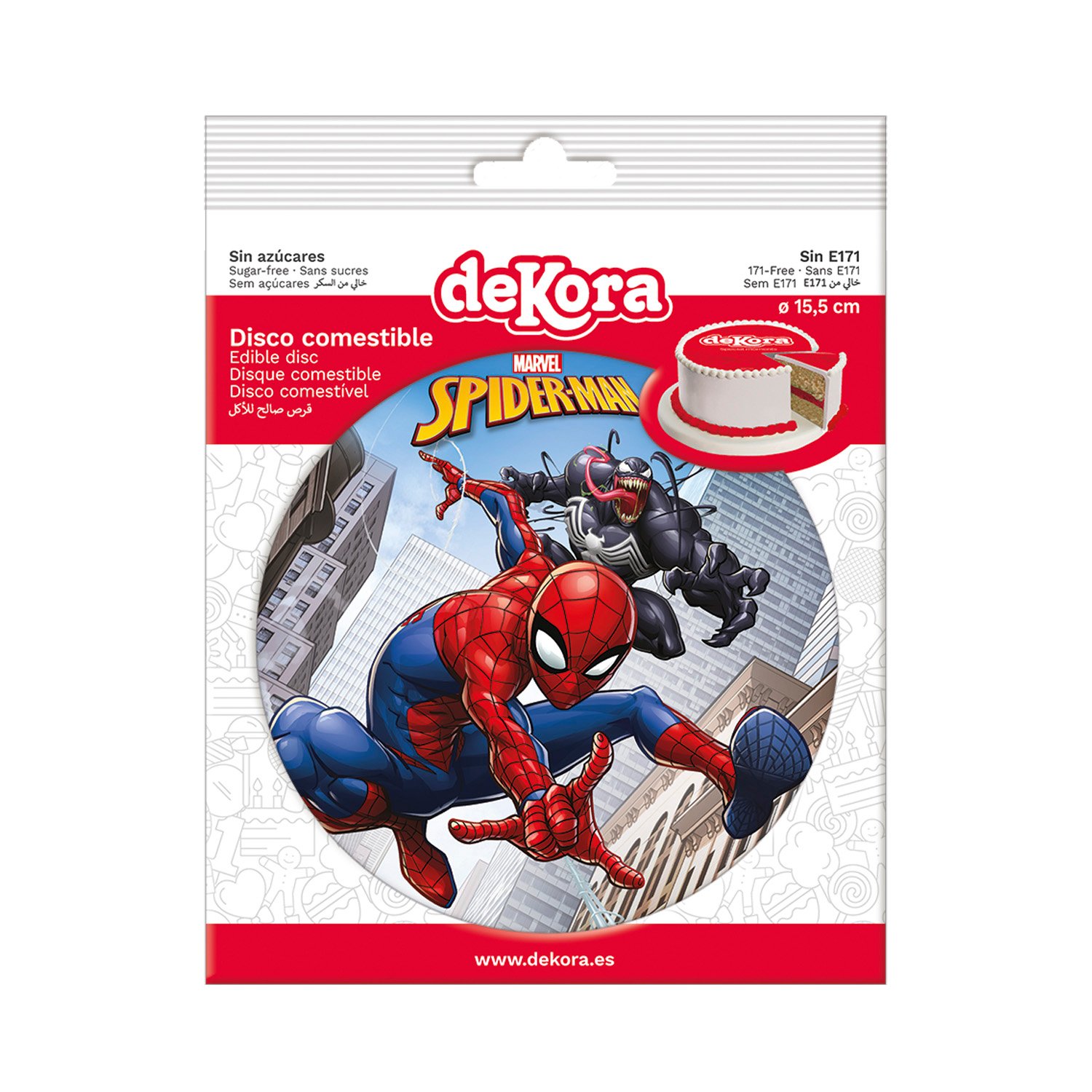 Dekora Brand Box Of 10 Edible Discs For Decorating Cakes With For Spiderman Marvel Design Dia 15.5Cm