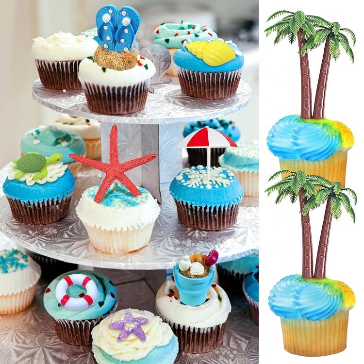 15pcs/set Beach Chair Umbrella Cake Decoration for Pool Party Birthday Wedding Baby Shower