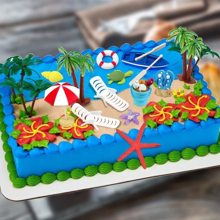 15pcs/set Beach Chair Umbrella Cake Decoration for Pool Party Birthday Wedding Baby Shower